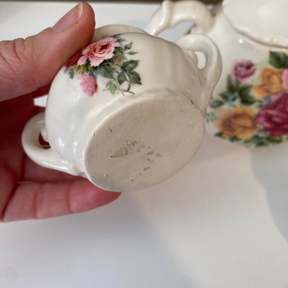 Antique Victorian Floral Tea Set – Teapot, Sugar Bowl & Creamer (3 Pc) - Picture 8 of 9